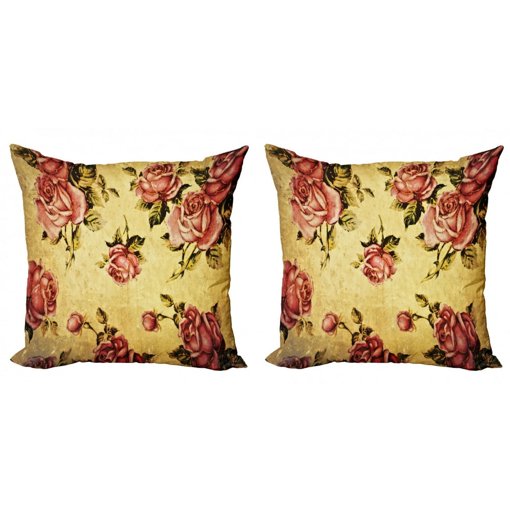Rose Throw Pillow Cushion Cover Pack of 2, Old Fashioned Victorian