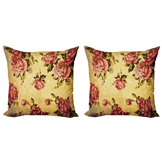 Rose Throw Pillow Cushion Cover Pack of 2, Old Fashioned Victorian