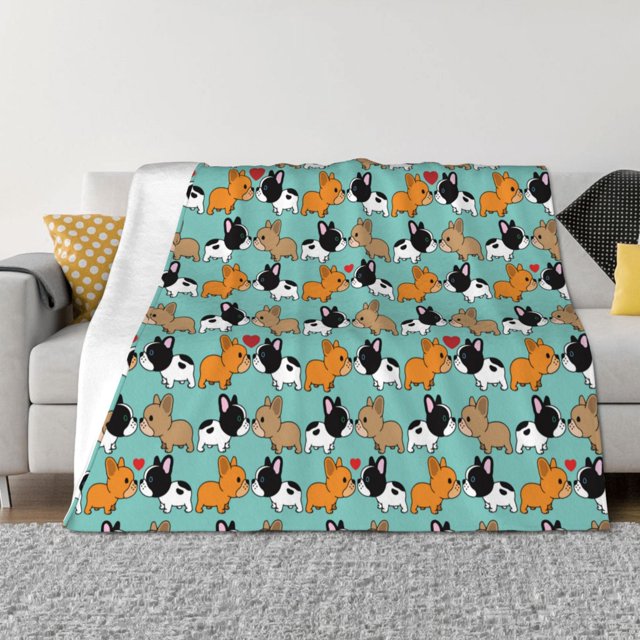 Balery Cute French Bulldog Manta de Franela con Dibujo, Lujo Ultra Suave y Cálido, Antipelusa y Resistente a las Arrugas para Cama, Sofá, Camping -50"x40"