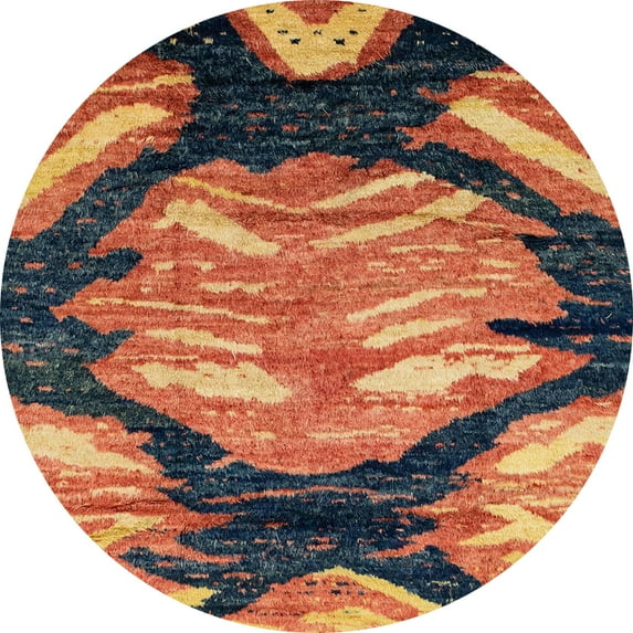 Ahgly Company Machine Washable Indoor Round Abstract Brown Red Area Rugs, 5' Round