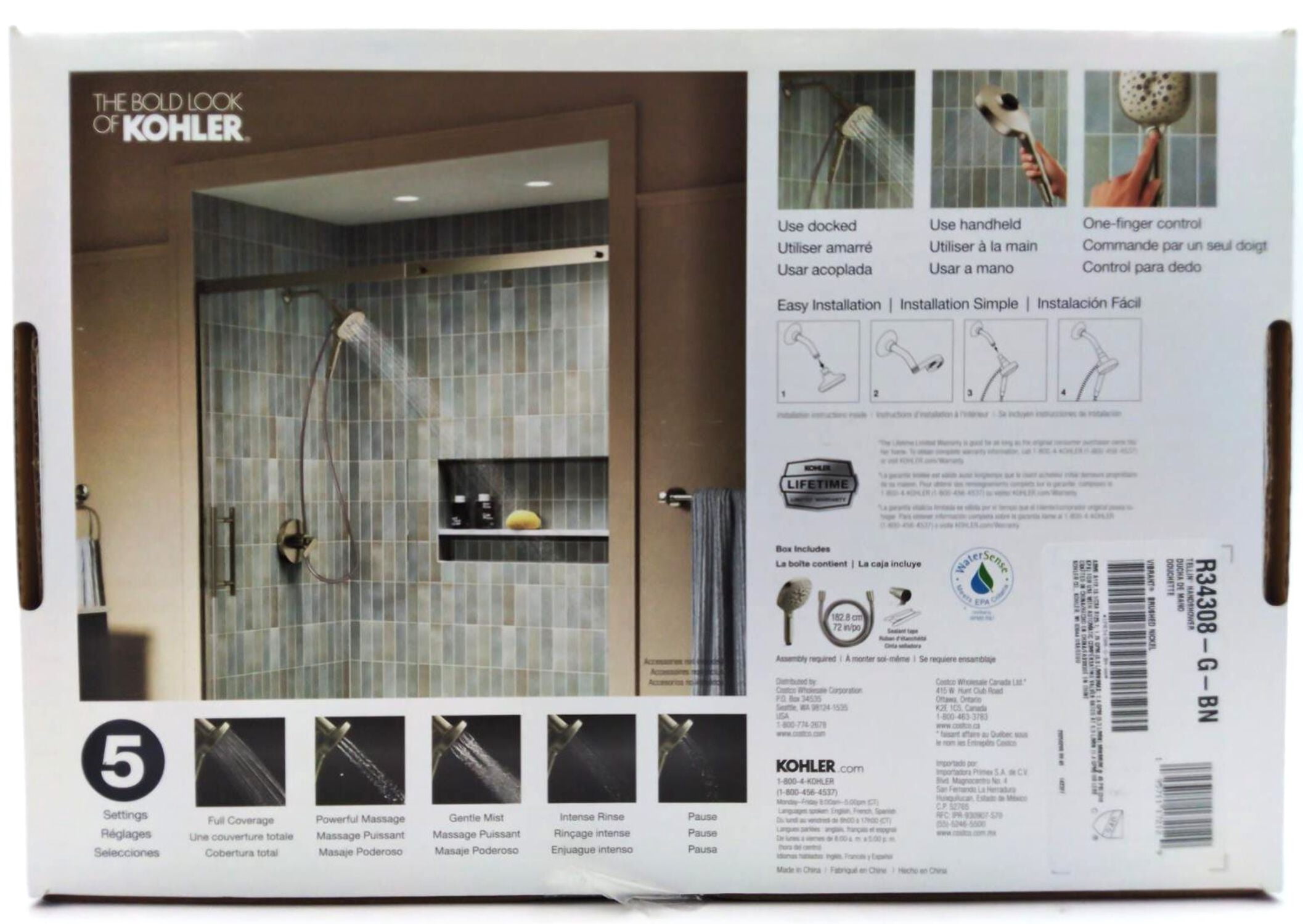 Kohler Tellin Multifunktions-Handbrause – Gebürstetes Nickel, 5 Sprühmodi & Magnetische Dockingstation