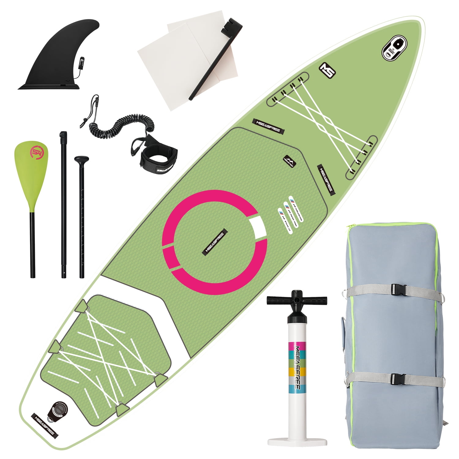 Inflatable Stand Up Paddle Board 11'x34"x6" with Premium Accessories & Backpack, Green Leaf Design