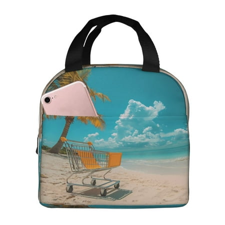 Insulated Lunch Bag for Women Men - Shopping Cart On Tropical Beach Leakproof Cooler Lunch Box for Women Men  Lunch Tote Bags for Work School Picnic Travel