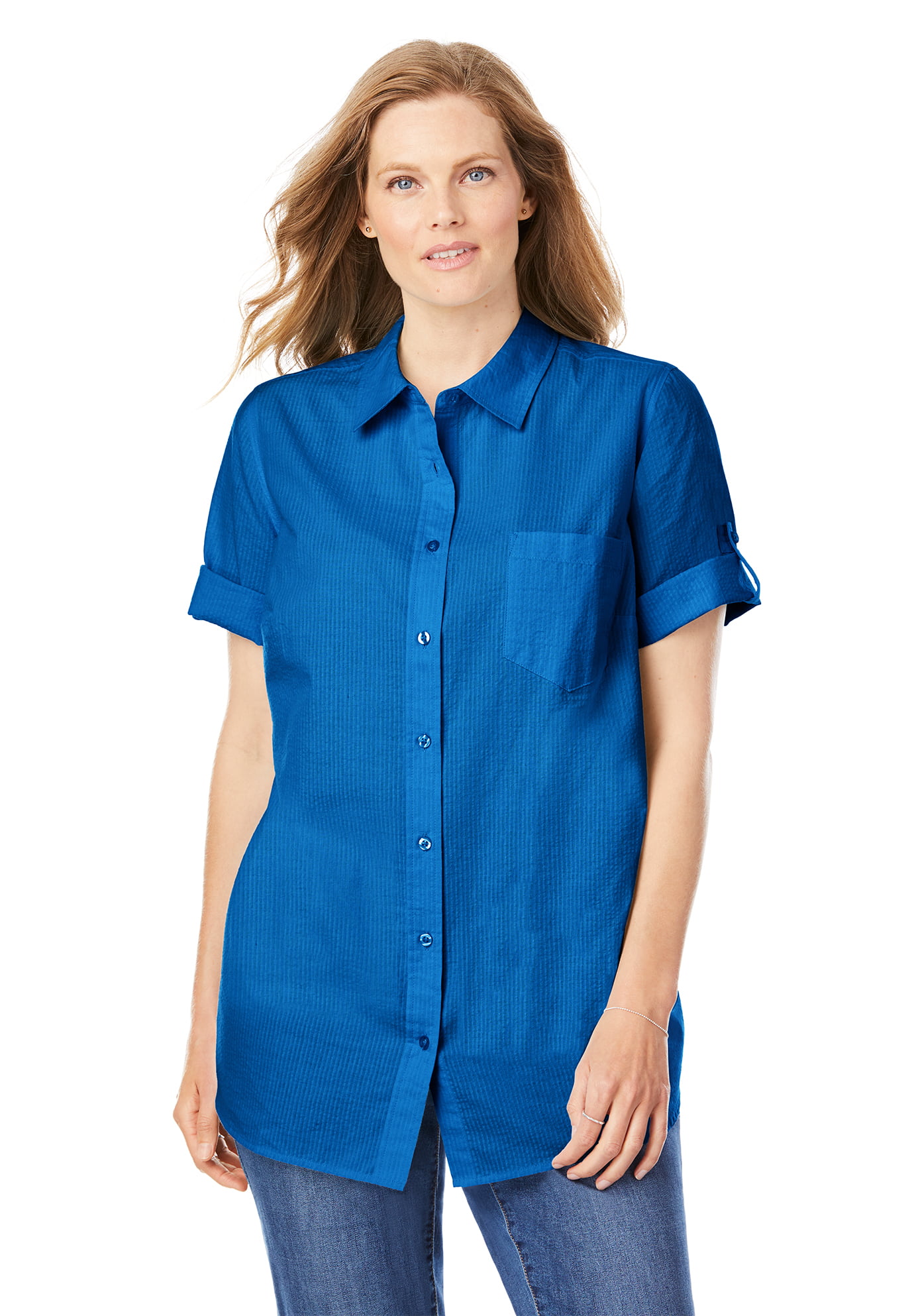 Woman Within - Woman Within Women's Plus Size Short Sleeve Button Down ...