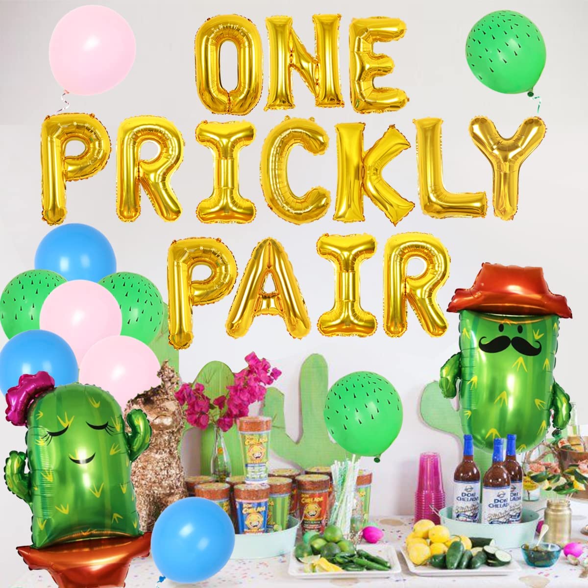 One Prickly Pair Twin First Birthday Banner – Cactus Fiesta Party Decor, Handmade Burlap Banner With Pink & Blue Cacti
