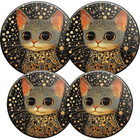 

Electric Stove Burner Covers 4 Pcs Round Gas Burner Cover 8 and 10 Inch Enigmatic Cat in Galaxy of Golden Spots