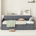 thumbnail image 2 of Bellemave Twin Size Upholstery Daybed with Adjustable Trundle and USB Charging Design,Wooden Twin Daybed Sofa Bed with Pop Up Trundle, Can be Flat or Erected(Gray), 2 of 12