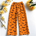 thumbnail image 5 of Womens Halloween Pajama Pants Soft Flannel Funny Bat Print Pj Bottoms | Halloween Costumes Women, Drawstring Waist, Straight Wide Leg, Cute Ghost Print, Loose Fit, Lounge, for Sleep Earthy Yellow,XL, 5 of 6
