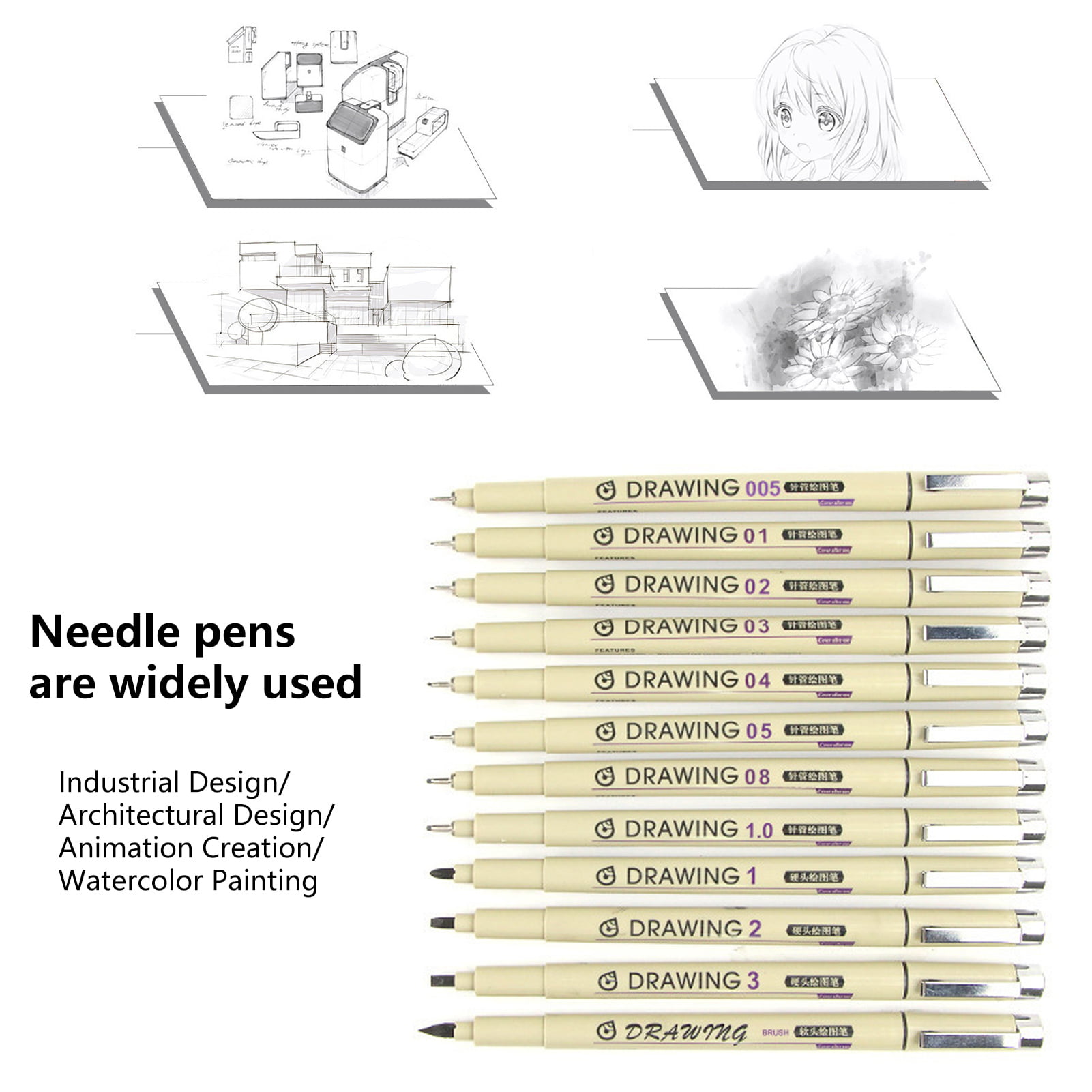 GoFJ 12Pcs Art Drawing Pen Comfortable Grip Clear Lines Write Fluently  Metal Clip Micro Fine Line Drawing Art Pen Home Supply 