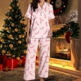 thumbnail image 5 of Womens Christmas Pajamas Set Two Piece Outfits Satin Short Sleeve Button Down Shirts Casual Pants Comfortable Loungewear Sleepwear Nightwear Pink S, 5 of 6