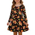 thumbnail image 2 of Kiijoy Girls Casual Long Sleeve Dress Kids Turkey Print A Line Midi Dress, Black, 2 of 6