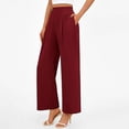 thumbnail image 5 of Maqroz Wide Leg Dress Pants for Women Plus Size Pull on Stretchy High Waist Business Casual Slacks Trousers with Pockets Loose Pleated Long Flowy Palazzo Work Pants Wine S, 5 of 8