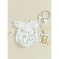 thumbnail image 5 of FEORJGP Infant Baby Girl 2 Piece Outfits Newborn Short Fly Sleeve Jumpsuit Floral Print Ruffle Romper Crew Neck Bodysuit and Headband Toddlers Cute Fashion Summer Clothes, 5 of 9