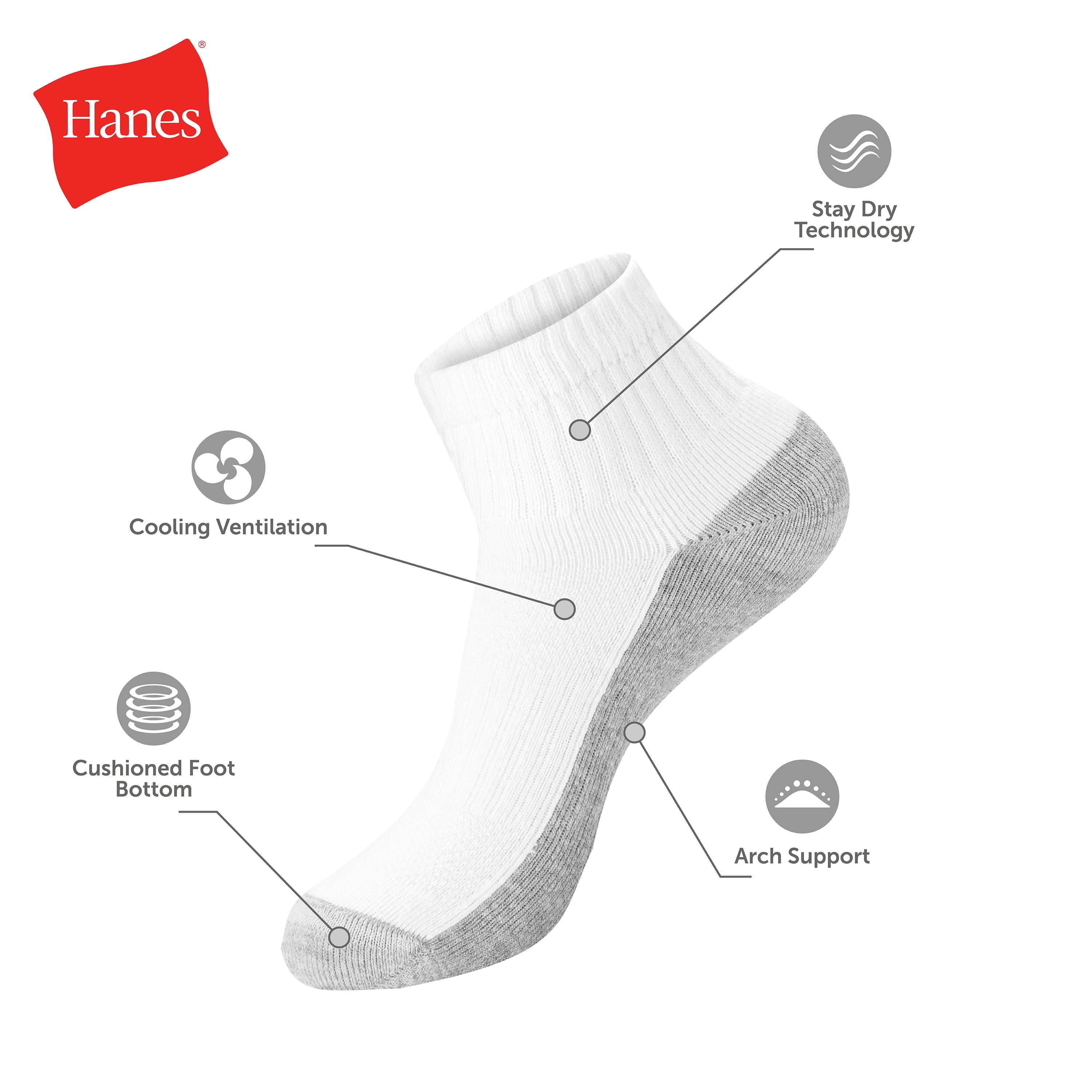 Hanes Mens Crew Socks Pack, 12-Pack, X-Temp Cushioned Socks for Men, Moisture-Wicking for big & tall men