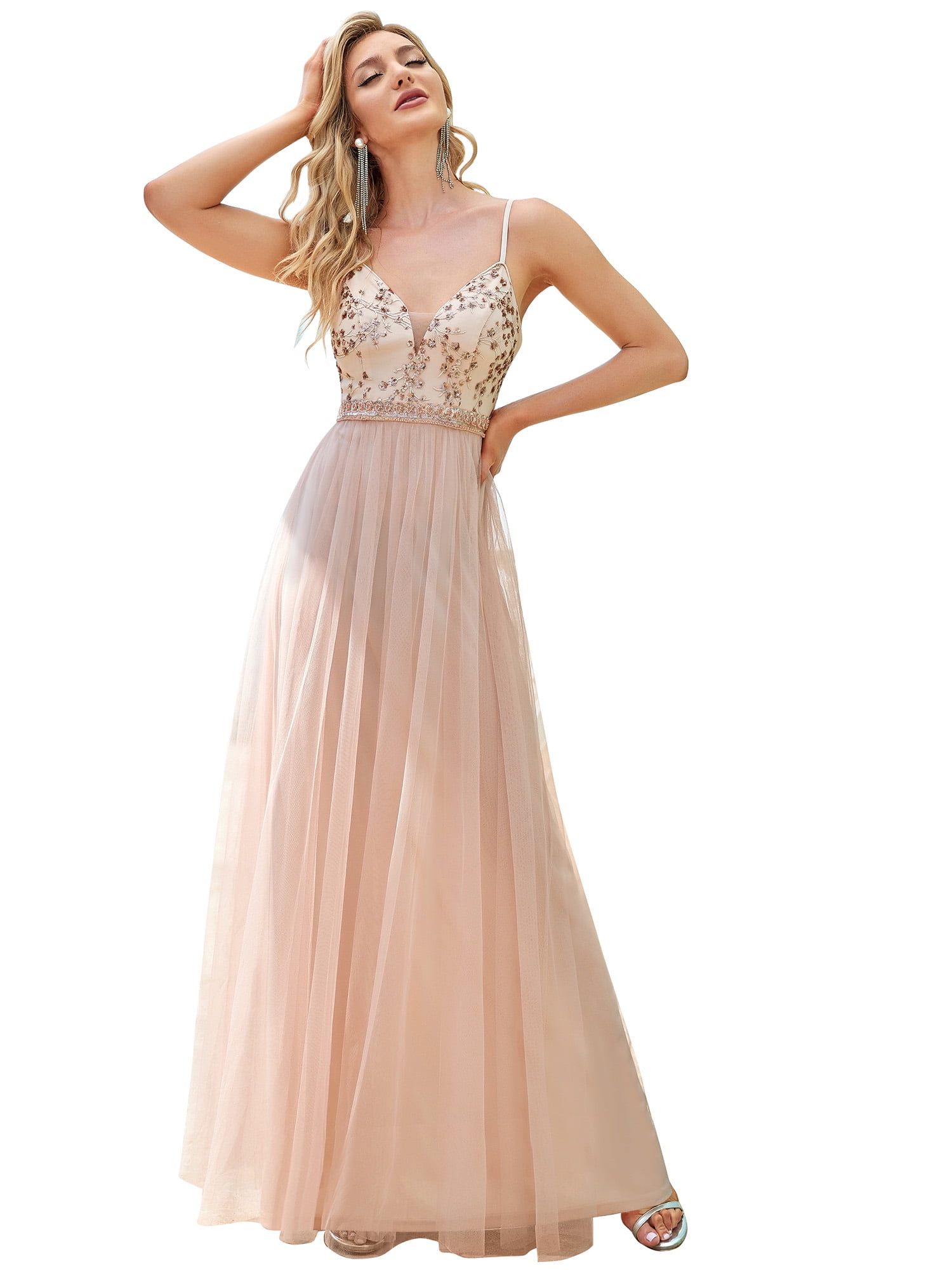 Ever-Pretty Womens V Neck Floor Length Sleeveless Sequin Long Formal Evening Dresses 07405