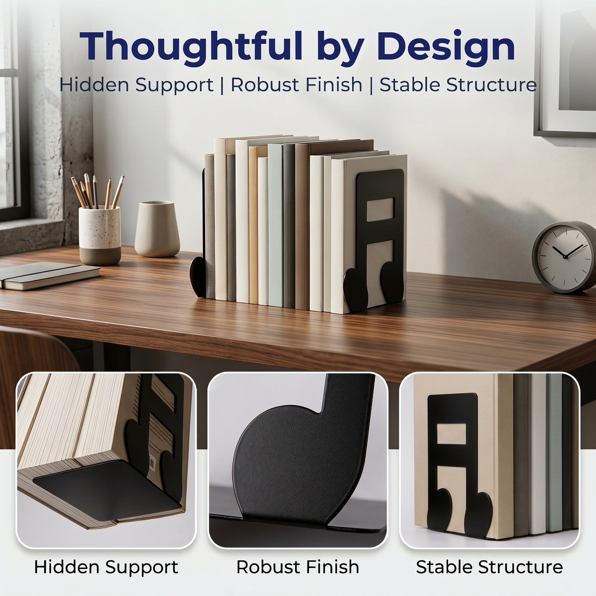 Unique Bargains Musical Note Metal Bookends Non-Skid for Shelves Style A 4.7"x4.1"x6.3"