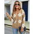 thumbnail image 2 of Women'S Floral Print Cardigan Long Sleeve Open Front Button Down V Neck Knitted Sweaters Camel M, 2 of 6