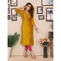 WearEZee Women's Designer Embroidery Work Roman Silk Kurti For Festival Wear