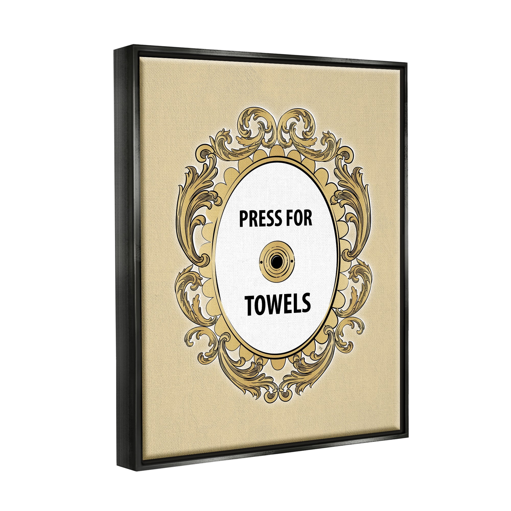 Stupell Industries Press For Towels Ornate Bell Typography Painting Black Floater Framed Art Print Wall Art