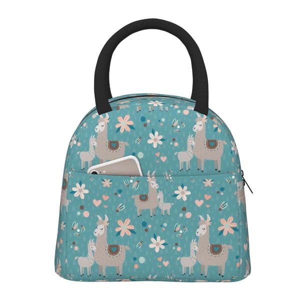 Balery Teal Mama Llama Bolsa de Almuerzo para Mujeres, Caja de Almuerzo, Bolsa de Almuerzo Pequeña Impermeable, Tote de Almuerzo Reutilizable con Gran Capacidad