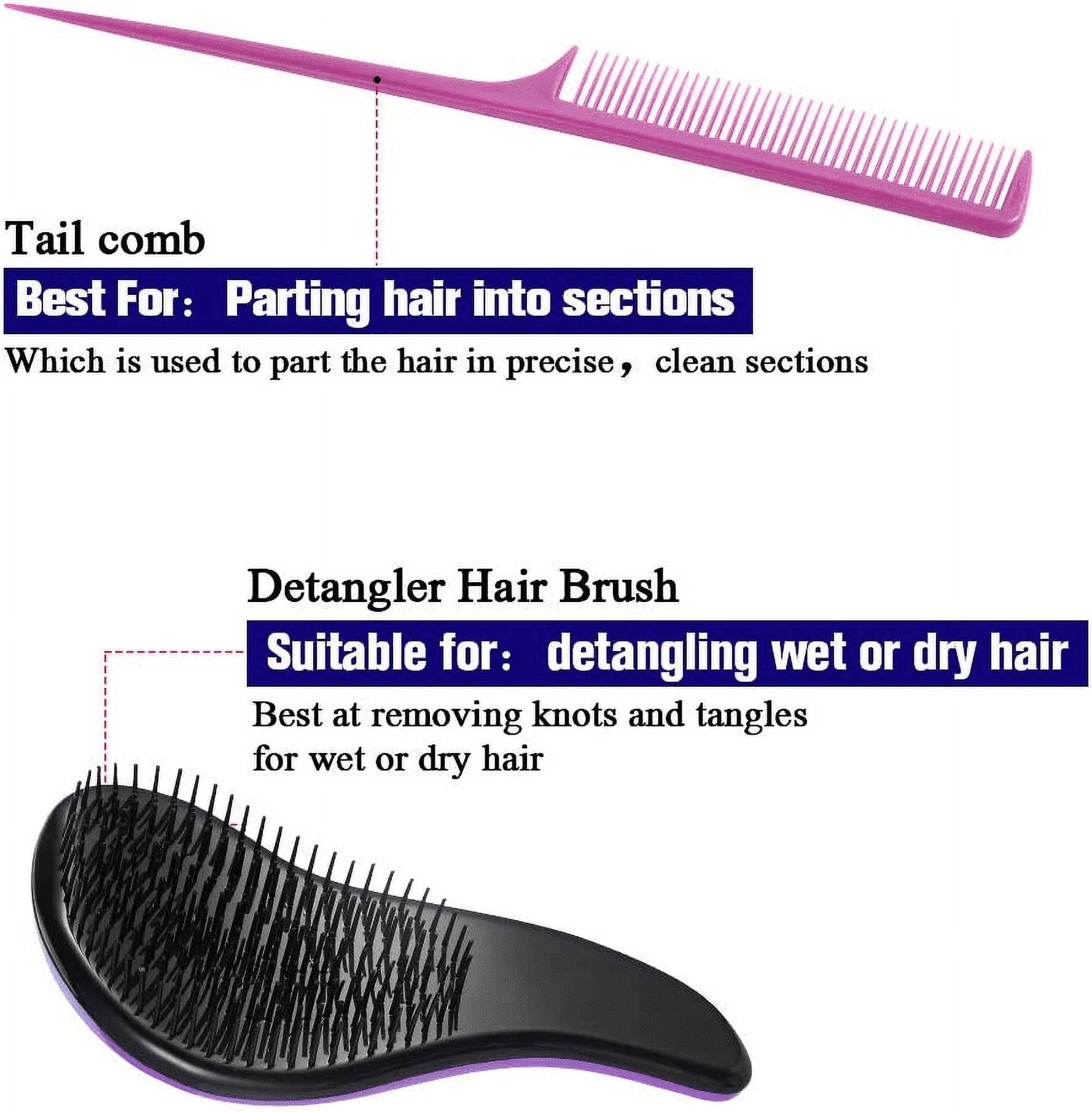 Abaima 5 Pieces Hair Brush Comb Set Detangling Paddle Brush Round Hair Tail Comb Wet Dry Brush for Women Men Hair Styling(Purple)
