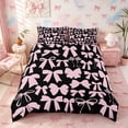 thumbnail image 3 of Meiyoeat Chic Bow Print Bedding, Minimalist Silhouette Pattern Duvet Cover Full, Pink Black,3pcs,No Comforter,Black Reversible, 3 of 6