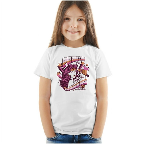 Wonder Woman Peace & Love 2 Kids T Shirt (4) for Youth Toddler Boys and Girls, White