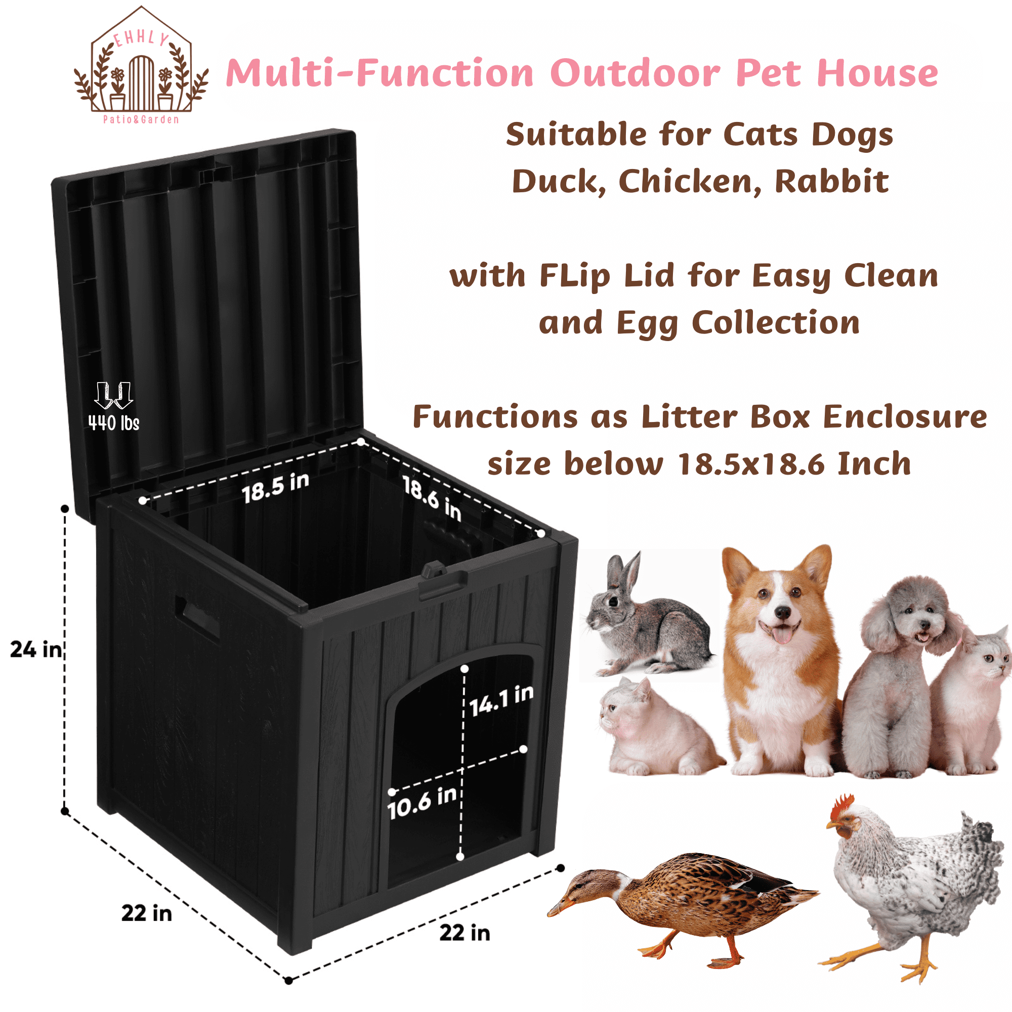 EHHLY Outdoor Cat House Waterproof, Outside Multiple Feral Cat Houses Weatherproof, Cat Litter Box Enclosure, Durable Resin Plastic, Brown