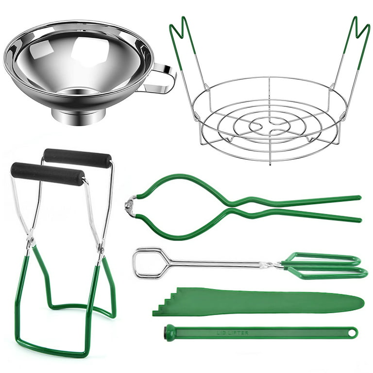Canning Supplies Starter Kit, Stainless Steel Canning Set Tools: Rack,  Ladle, Measuring Spoons, Funnel, Tongs, Jar Lifter, Lid Lifter, Lable for