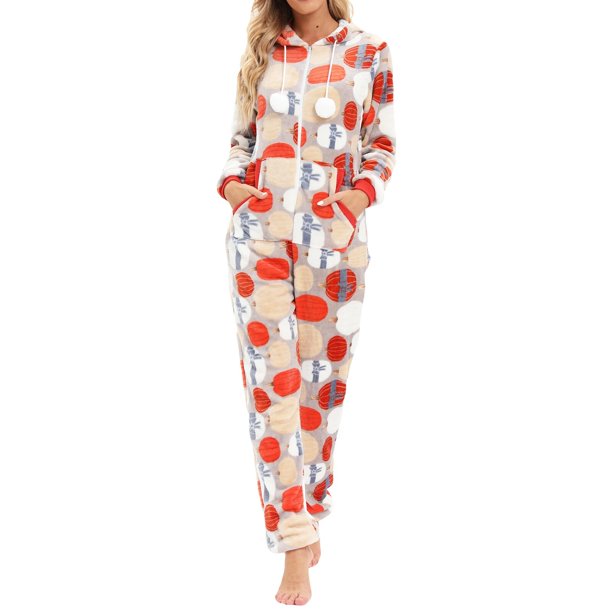 Mono de mono de franela navideño para mujer, ropa de dormir suave y cálida, de manga larga con capucha y cremallera, pijamas informales