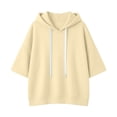 thumbnail image 4 of CFLVAEK Plus Size Hoodies for Women Loose Bat Sleeve Pullover Tops with Hood Solid Color Fall Winter Drawstring Hooded Sweatshirts Beige M, 4 of 5