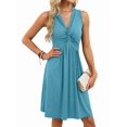 thumbnail image 5 of Women'S Twist Front V Neck Ruffle Summer Dress Elegant Sleeveless Club Party Tunic Bodycon Mini Dresses Lake Blue M, 5 of 10