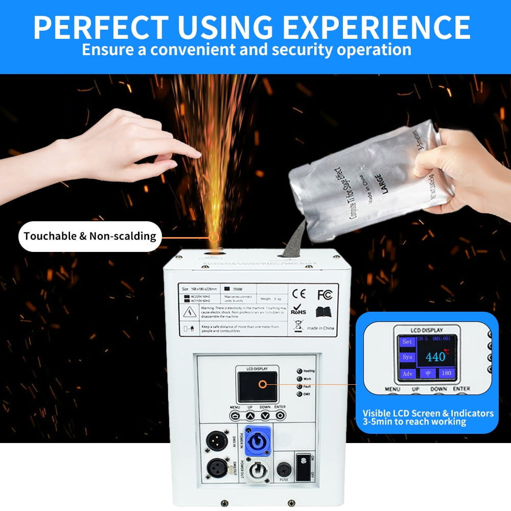 4PCS 750W Cold Spark Machine DMX512 Firework Machine 3-16ft Adjustable for Wedding Stage Party DJ Disco,White
