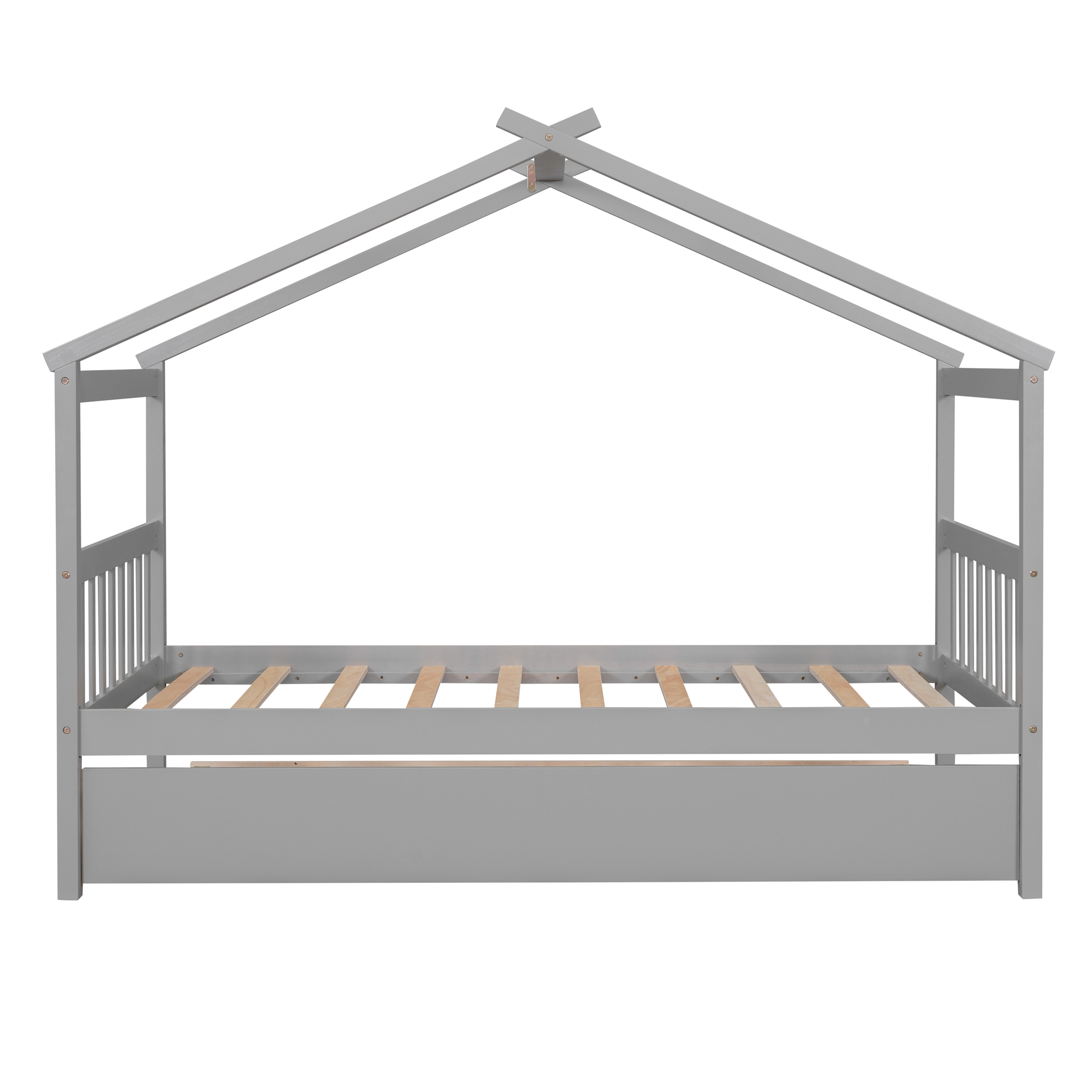 Bellemave Twin Size House Bed with Trundle, Wood Platform Bed Frame with House Shape Roof for Teens (Gray)