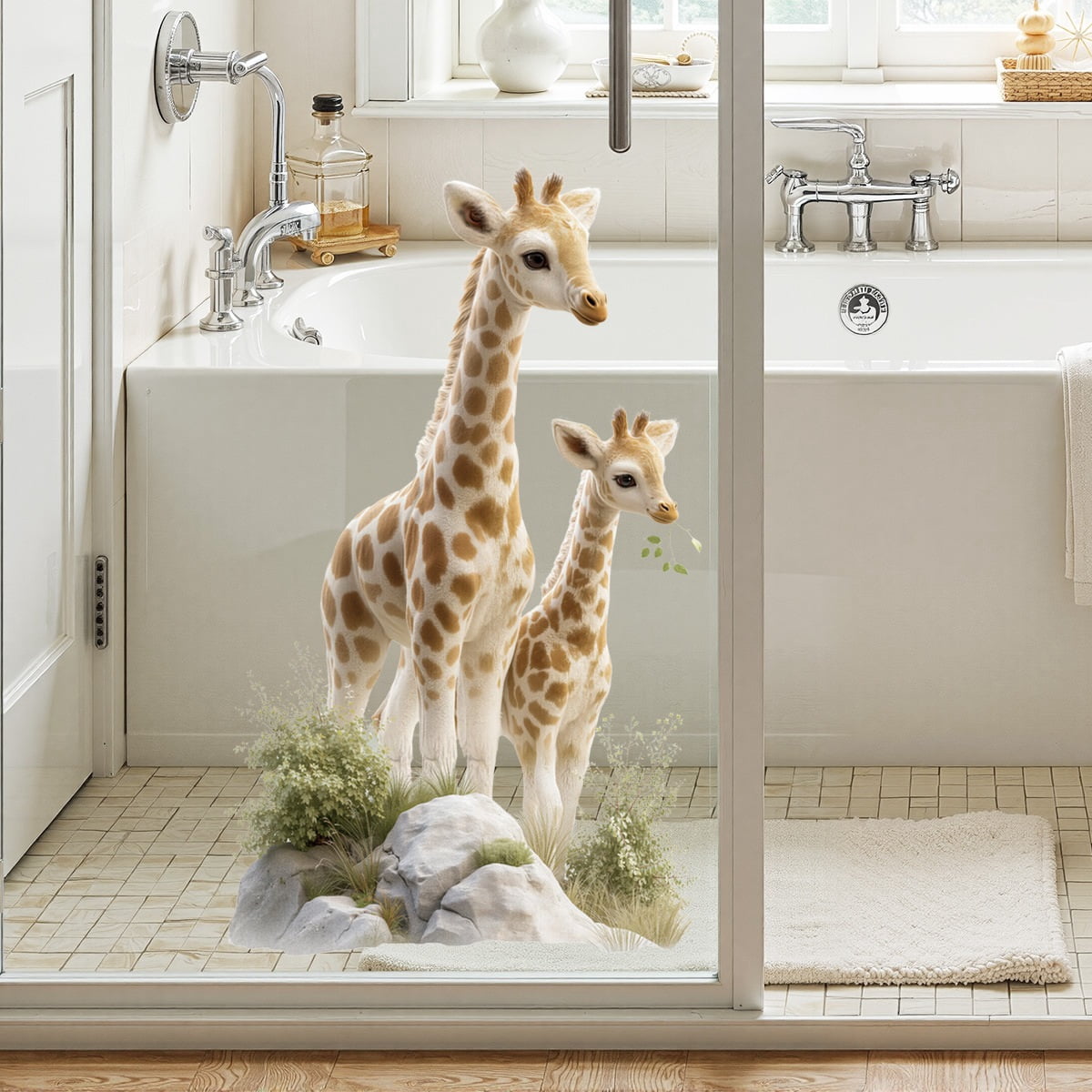 Cute Animal Glass Decoration Stickers - Giraffe Prairie Window Stickers for Home Decor
