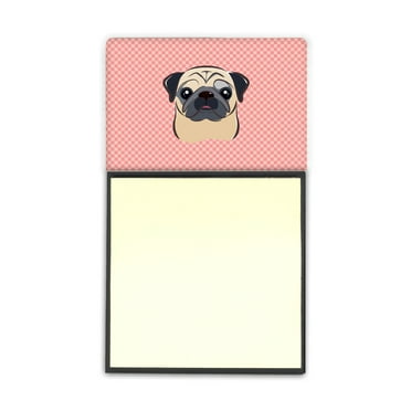 Carolines Treasures Checkerboard Pink Fawn Pug Sticky Note Holder Large multicolor