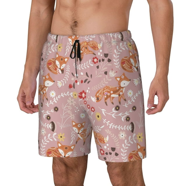 Gaeub Beautiful Fox Print Mens Swim Trunks with Compression Liner,Board Shorts Quick Dry,Beach Swimwear with Pockets-3X-Large