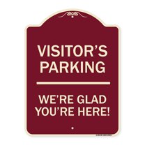 SignMission Designer Series Sign - Reserved Parking Sign Visitor Parking We're Glad You're Here! | Burgundy 18" x 24" Heavy-Gauge Aluminum Architectural Sign | Made in the USA