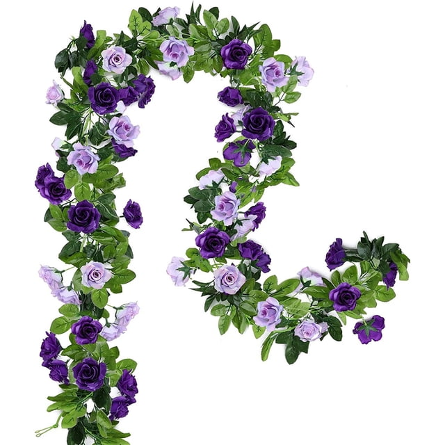 Hot Sale!2 Pack Artificial Flower Garlands 15.8FT Fake Rose Vines Silk Flowers Hanging Rose Ivy For Wedding Arch Party Home Garden Wall Decor