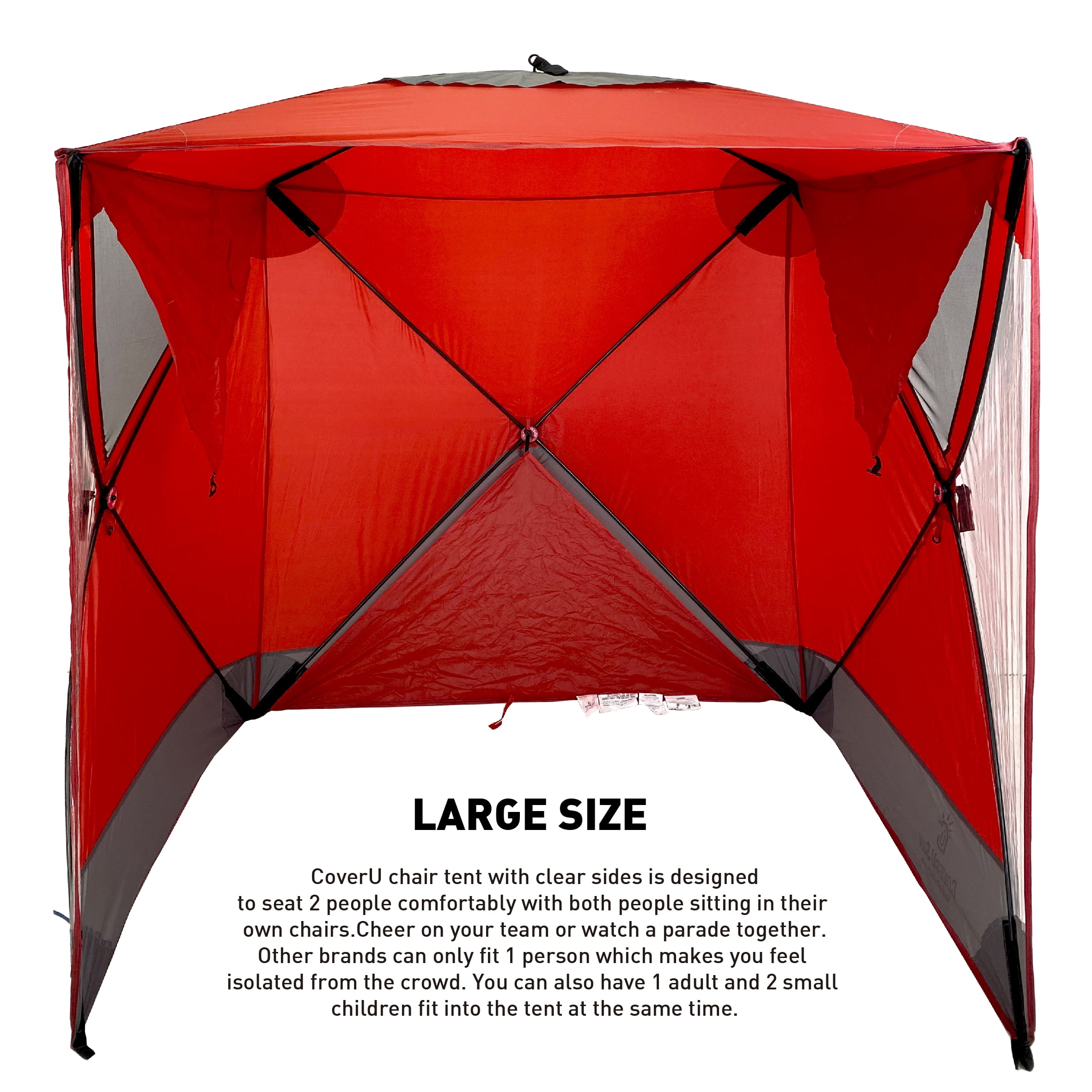CoverU Sports Tent Pod For 3-4 People - RAIN or Sun Protection   NEW Large Pop Up Climate Canopy Shelter   Soccer, Football, Softball & Other Sporting Events and Parades - Patented and Patents Pending Red Sun
