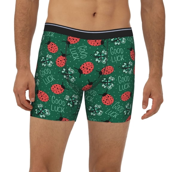 Mens Extended Length Boxer Briefs - Good Luck Ladybug Underwear Boxer Briefs with Elastic Band