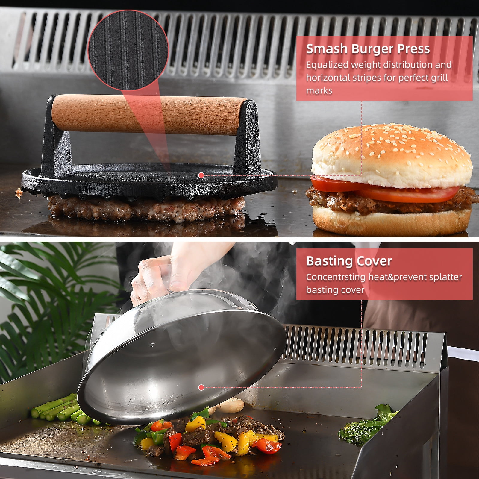 28PCS Griddle Accessories Kit, Flat Top Grill Accessories Set for Blackstone and Camp Chef, Grill Spatula Set with Enlarged Spatulas,Round Bacon Press, Basting Cover, Scraper for Outdoor BBQ