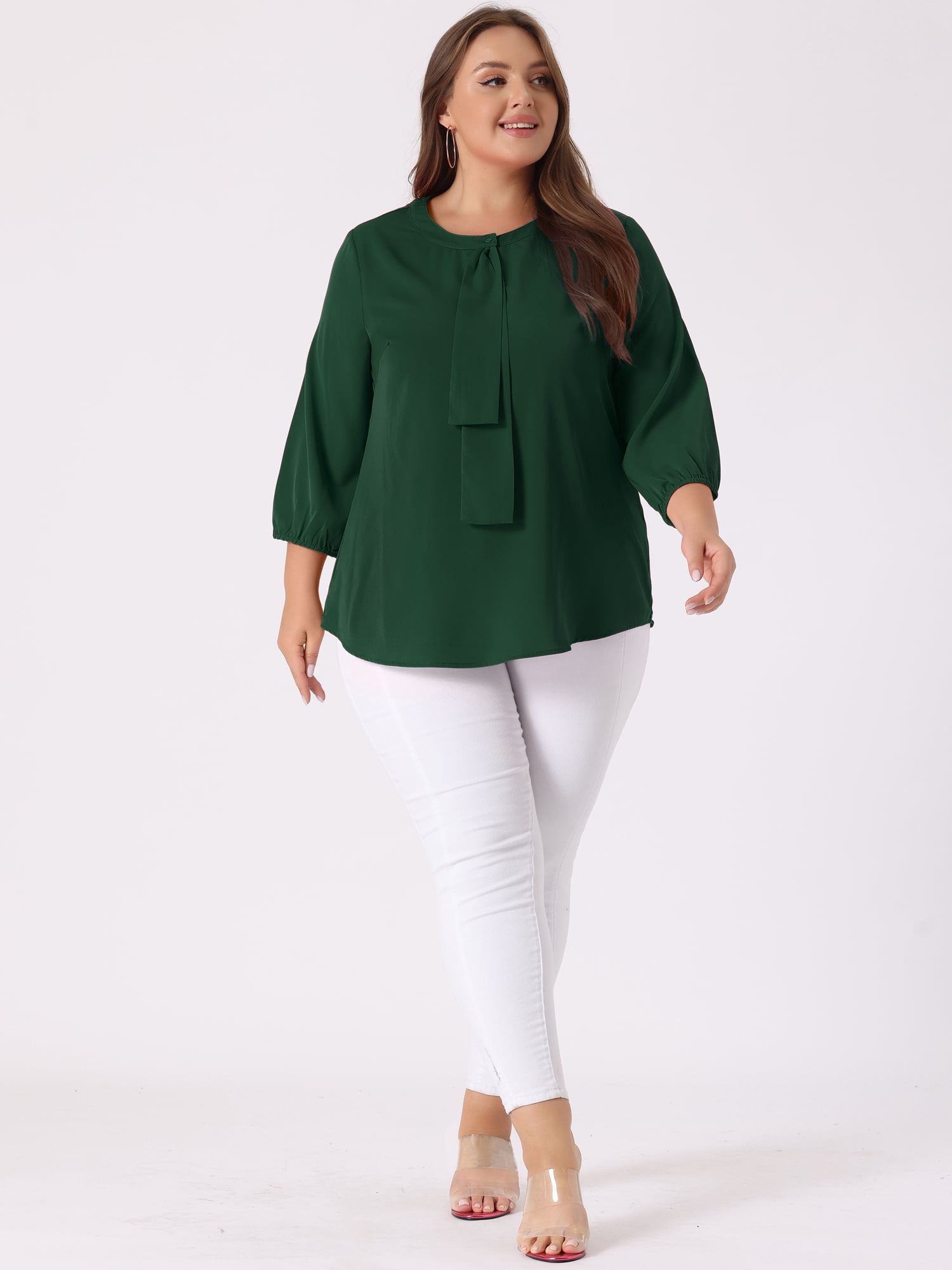DARING DIVA Women's Plus Round Neck Work Ruffle Chiffon Top 2X Green