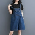 thumbnail image 4 of up to 60% off Gifts Jumpsuits for Women Casual Pockets Loose Wide Leg Button Strap Lightweight Denim Short Jumpsuits Overalls Summer Formal Solid Square Neck Sleeveless Mini Rompers Dark Blue m, 4 of 6