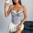 thumbnail image 6 of Women'S Ruffle Lace Trim V Neck Corset Top Adjustable Straps Corset Shaper Crop Top Light Gray M, 6 of 8