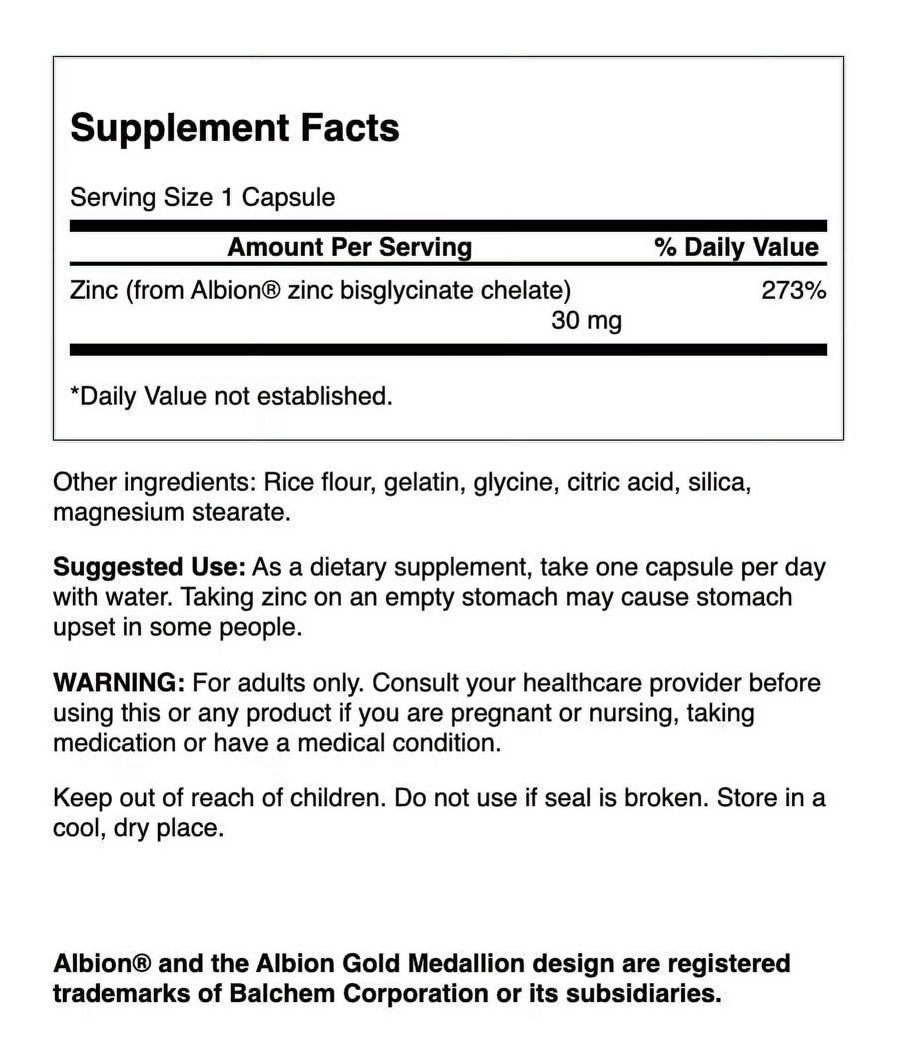 Swanson Albion Chelated Zinc Glycinate 30 Milligrams 90 Capsules (2 Pack)