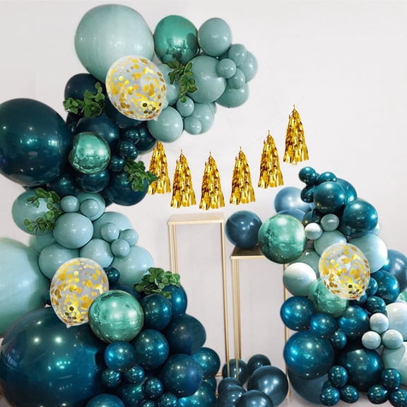 AOWEE Dark Teal Balloon Garland Arch Kit for Boys Men, Green Jungle Wild One Safari Theme Blue Party Decorations with Tassel Double-layer and Bobo Balloons for Birthday Bridal Baby Shower