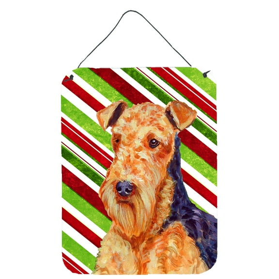 Carolines Treasures LH9246DS1216 Airedale Candy Cane Holiday Christmas Wall or Door Hanging Prints 12WX16H multicolor
