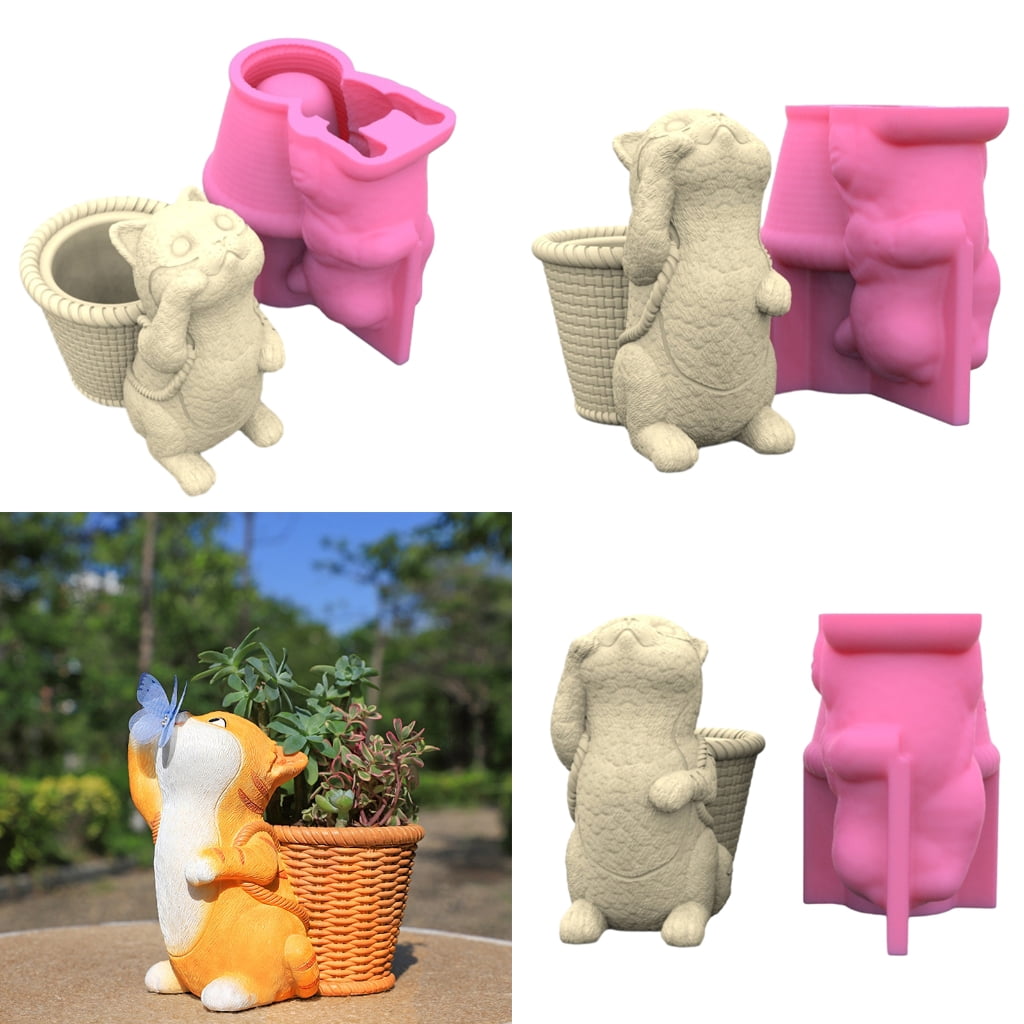 Geemin Nonstick Cute Cat Pen Holder Mold Flower Pot Epoxy Resin Silicone Mold DIY Crafts Ornament Tool for DIY Decoration