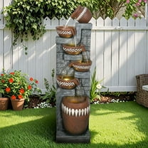 56.6" H Outdoor Garden Water Fountain with Lights - 6 Tiers Cascading Fountain for Garden, Patio, Backyard, Deck, Porch and Home Art Decor,